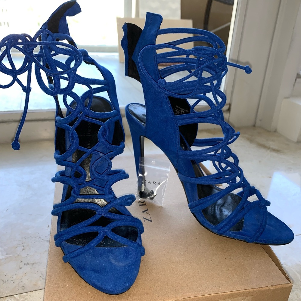 Zara Royal Blue Suede Lace Up Heels